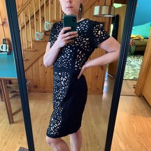 Maeve Anthropologie black and nude laser cut out dress